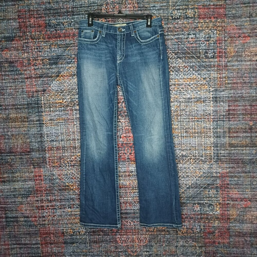 BKE womens dark distressed Drew stretch boot jeans 28x31